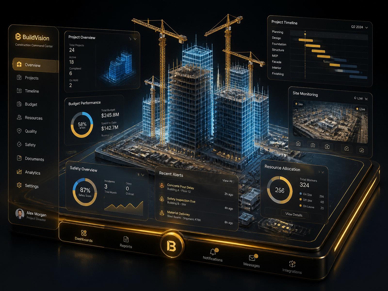 Construction Command Center — 3D визуализация на dashboard за строителни проекти